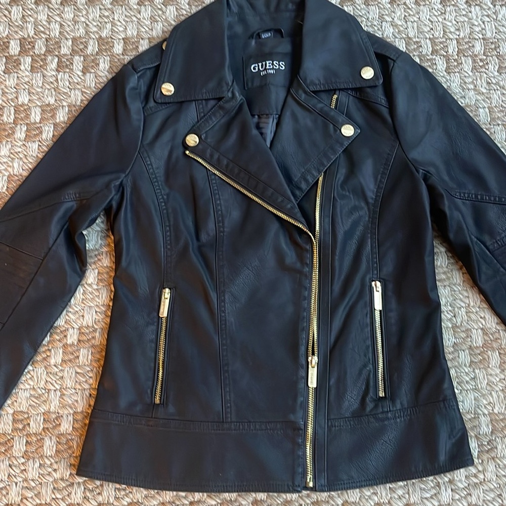 Guess Faux Leather Asymmetrical Moto Jacket, Small - Picture 6 of 13